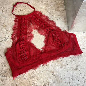 Victoria's Secret Very Sexy Red Corset Look Halter Keyhole Bralette XS NWOT